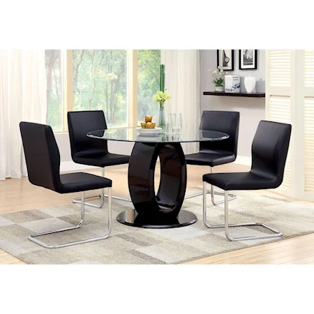 Contemporary 5 Piece Dining Set with Round Glass Table